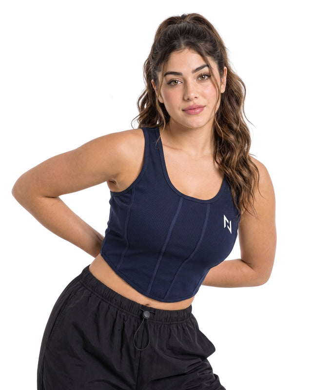 RIB PANELS CROP TANK TOP NAVY