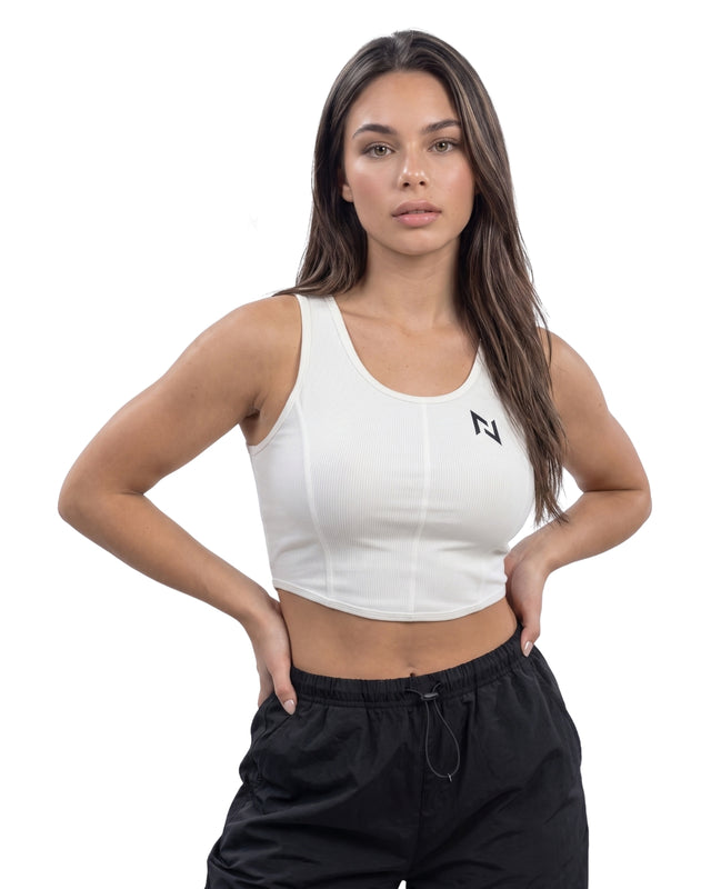 RIB PANELS CROP TANK TOP WHITE
