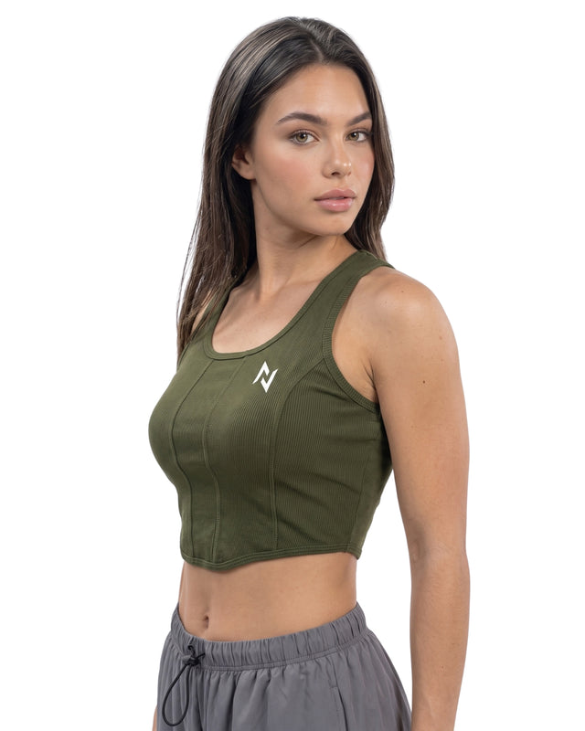 RIB PANELS CROP TANK TOP Olive