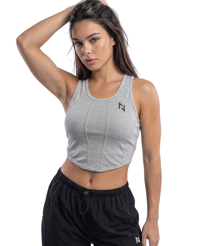 RIB PANEL CROP TANK HEATHER GREY