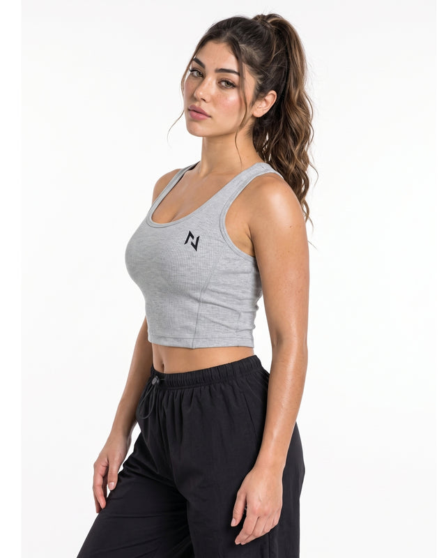 RIB CROP TANK GREY