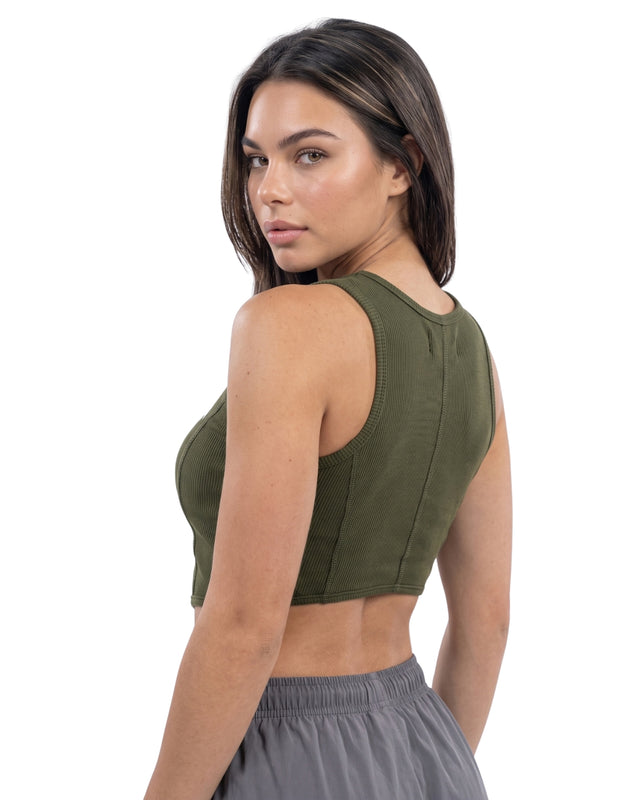 RIB PANELS CROP TANK TOP Olive