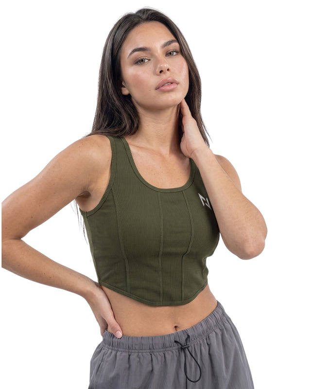 RIB PANELS CROP TANK TOP Olive