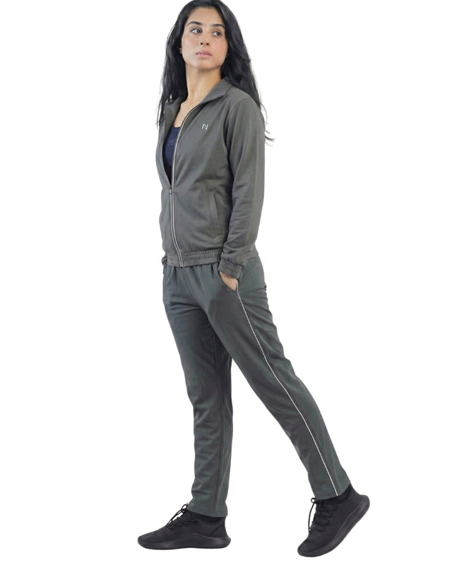 WOMEN PIPING RELAXED MICRO STRETCH TROUSERS GRAY