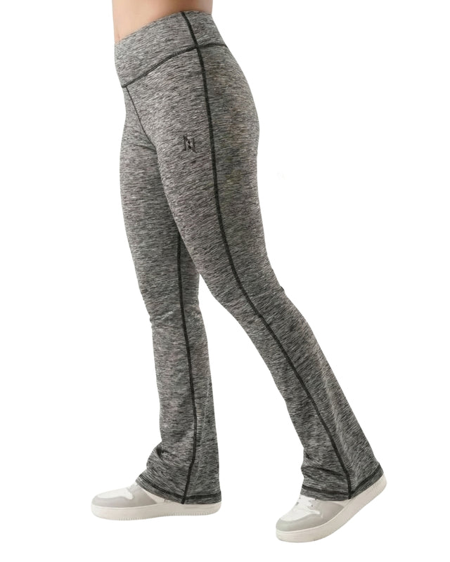 Gray leggings with a logo on a white background