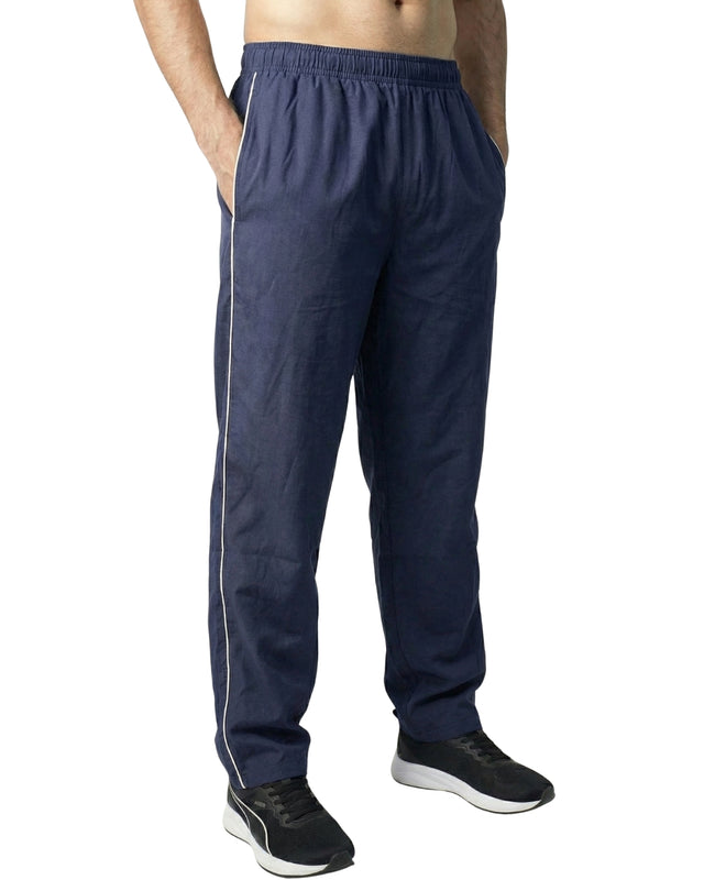 PREMIUM SINGLE PIPING RELAXED MICRO STRETCH TROUSERS NAVY