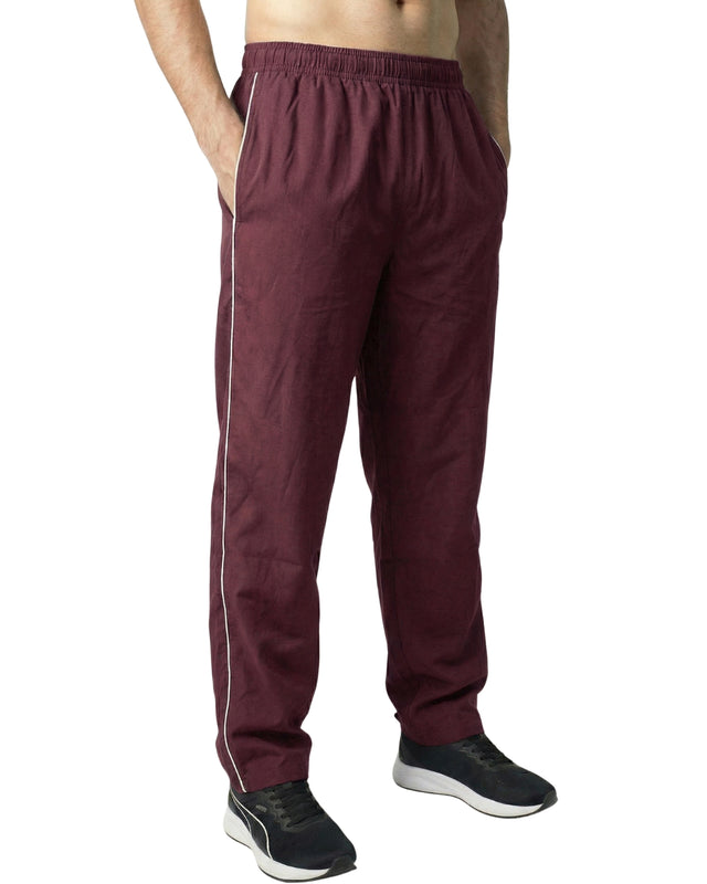 PREMIUM SINGLE PIPING RELAXED MICRO STRETCH TROUSERS MAROON
