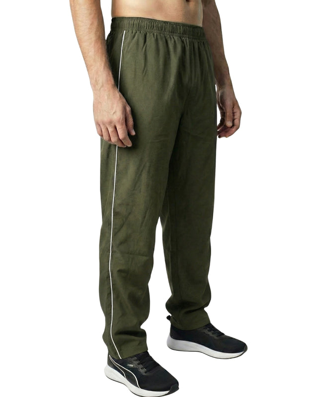 PREMIUM SINGLE PIPING RELAXED MICRO STRETCH TROUSERS OLIVE