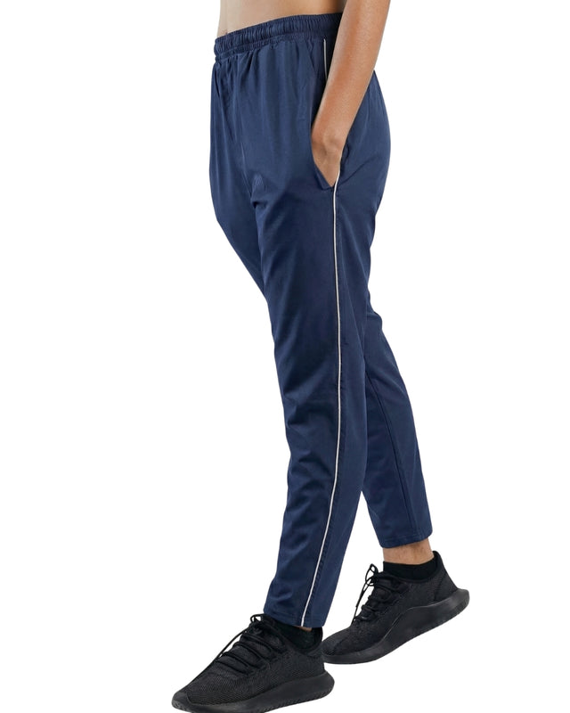WOMEN PIPING RELAXED MICRO STRETCH TROUSERS NAVY