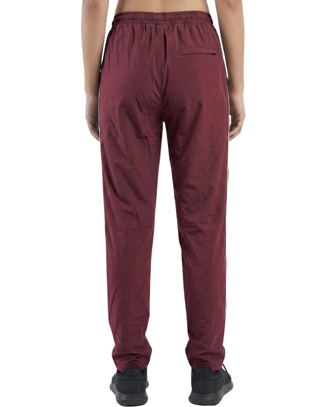 WOMEN PIPING RELAXED MICRO STRETCH TROUSERS MAROON