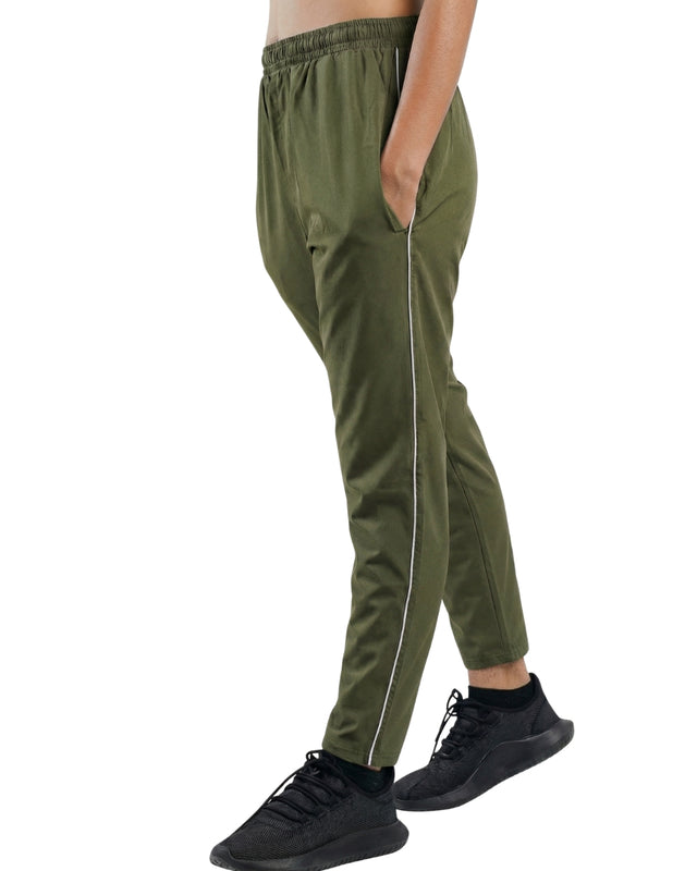 WOMEN PIPING RELAXED MICRO STRETCH TROUSERS OLIVE