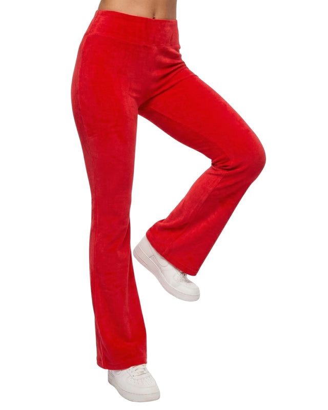 Premium Velour Flare Legging Red