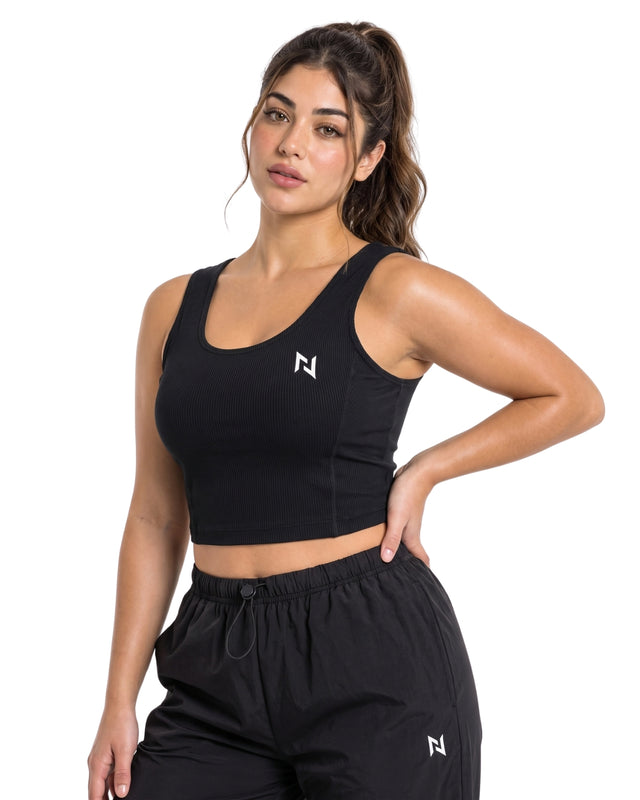 RIB CROP TANK BLACK