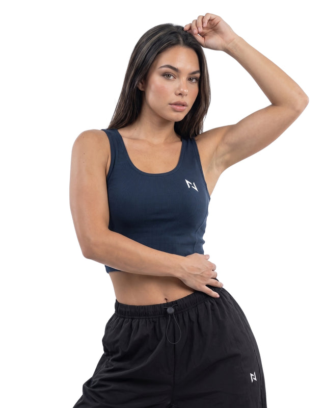 RIB CROP TANK NAVY