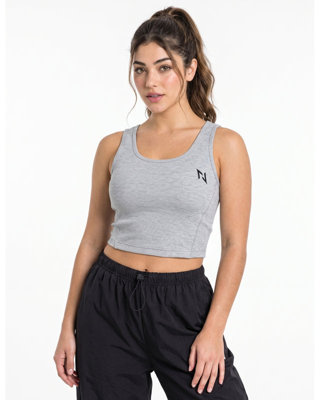 RIB CROP TANK GREY