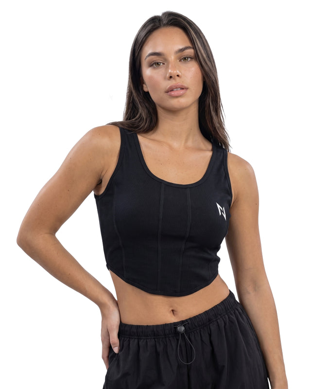 RIB PANELS CROP TANK TOP BLACK
