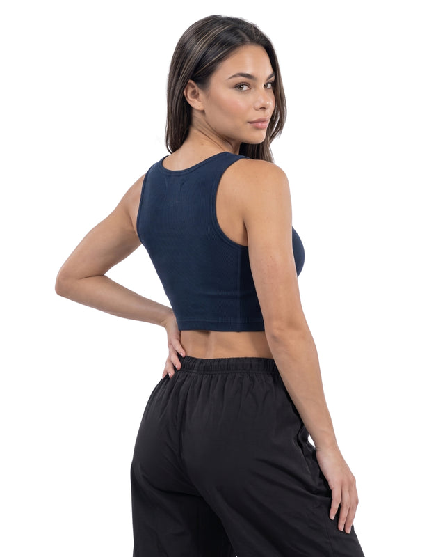 RIB CROP TANK NAVY