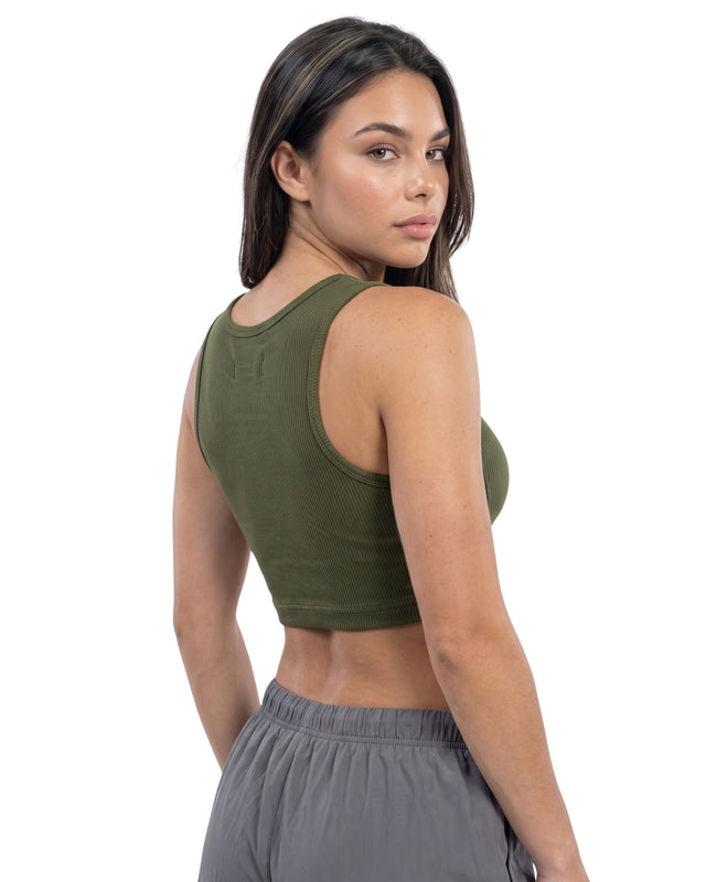 RIB CROP TANK OLIVE