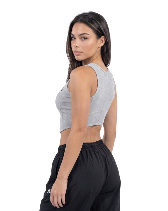 RIB PANEL CROP TANK HEATHER GREY