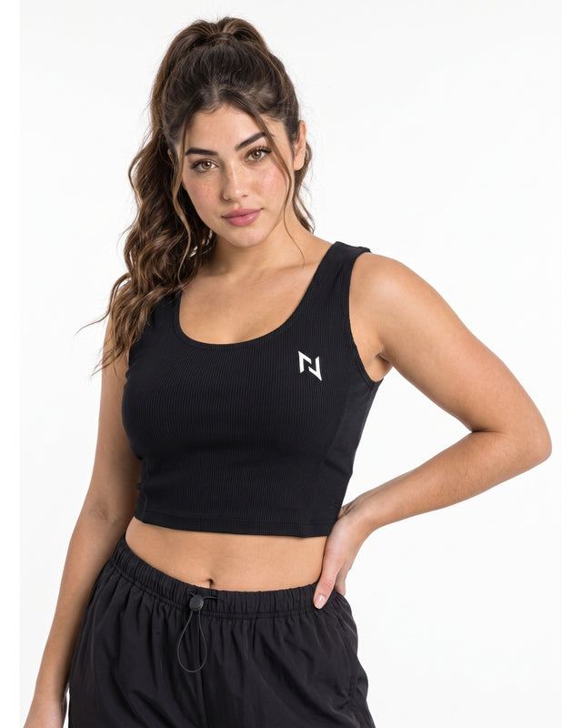 RIB CROP TANK BLACK