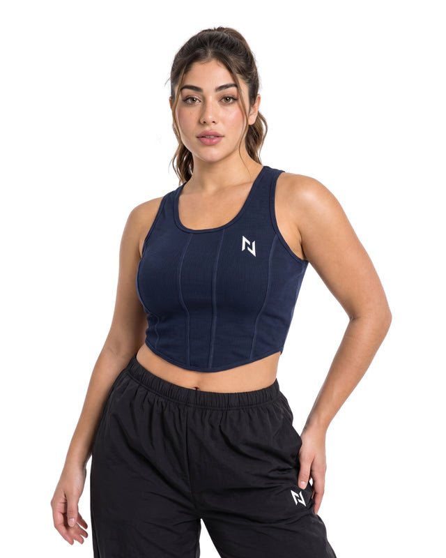 RIB PANELS CROP TANK TOP NAVY