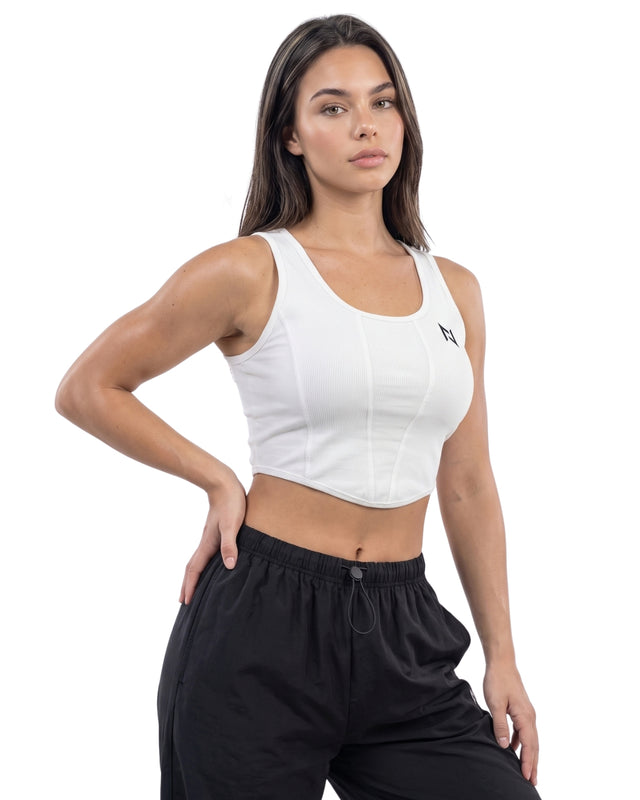 RIB PANELS CROP TANK TOP WHITE