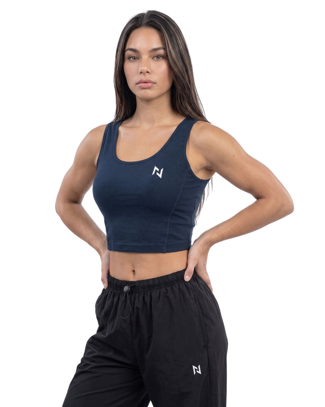 RIB CROP TANK NAVY