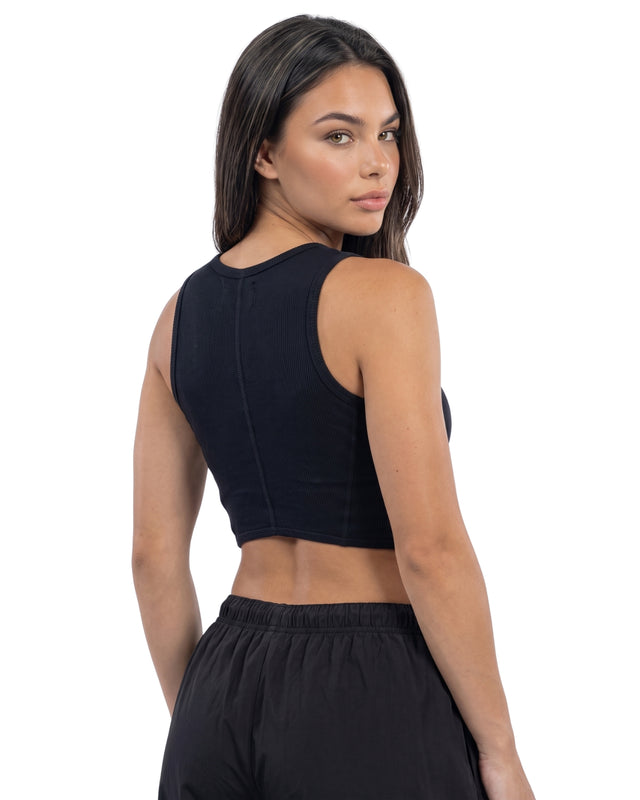 RIB PANELS CROP TANK TOP BLACK