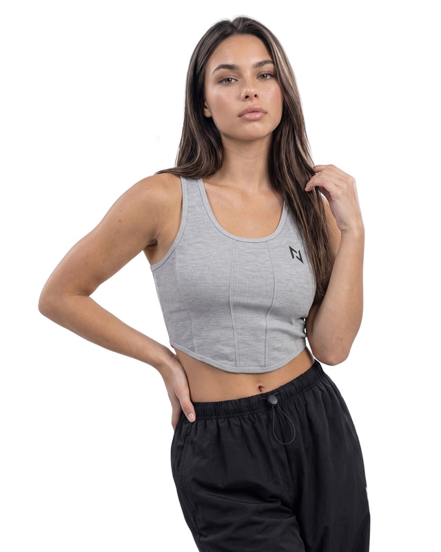 RIB PANEL CROP TANK HEATHER GREY