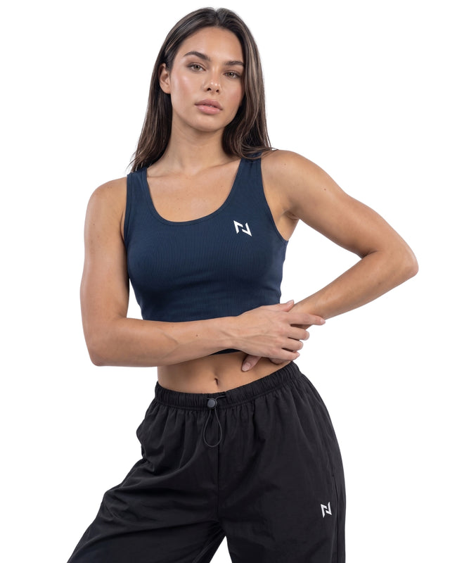 RIB CROP TANK NAVY