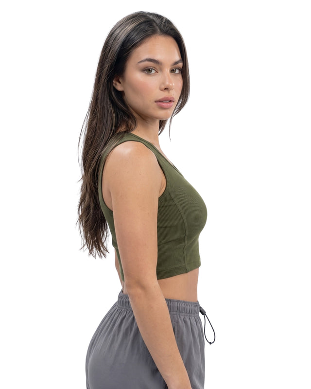 RIB CROP TANK OLIVE