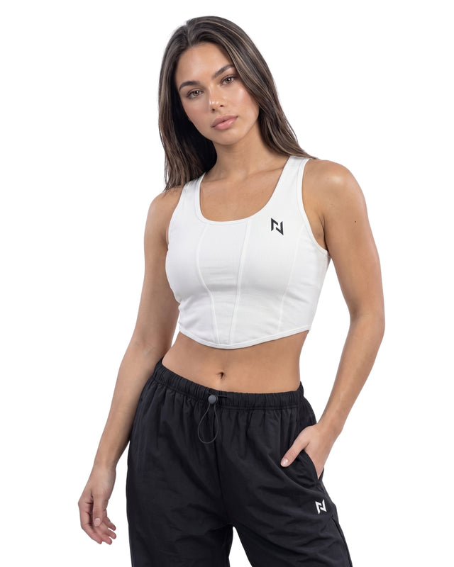 RIB PANELS CROP TANK TOP WHITE