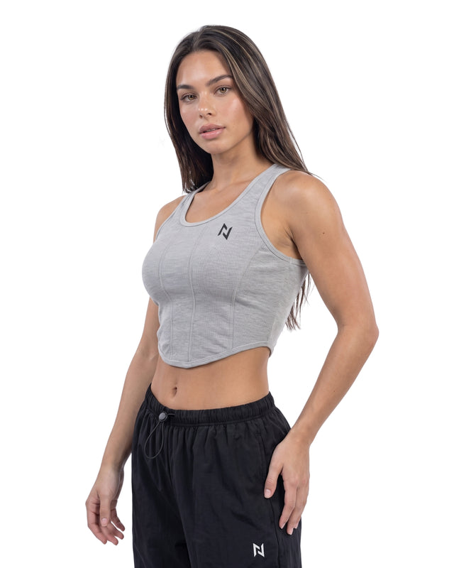 RIB PANEL CROP TANK HEATHER GREY