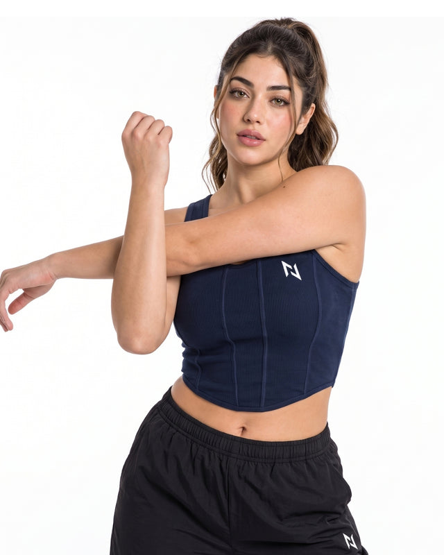 RIB PANELS CROP TANK TOP NAVY
