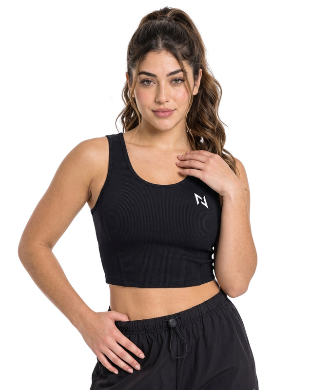 RIB CROP TANK BLACK