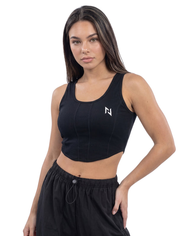 RIB PANELS CROP TANK TOP BLACK