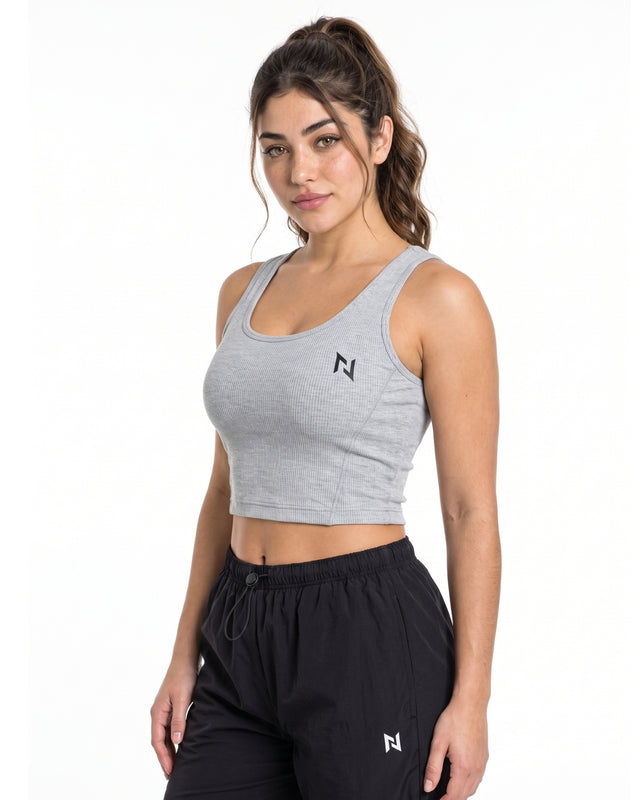 RIB CROP TANK GREY