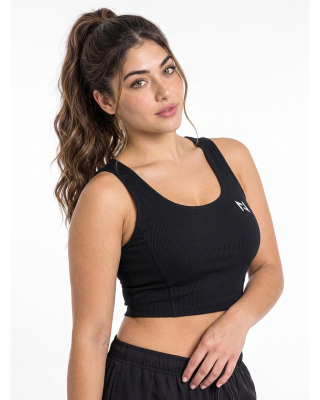 RIB CROP TANK BLACK