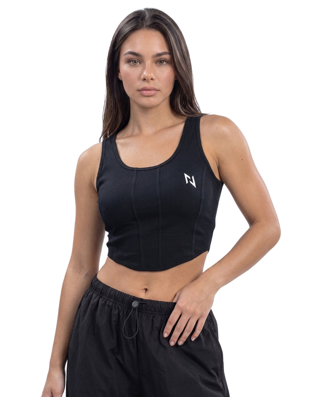 RIB PANELS CROP TANK TOP BLACK