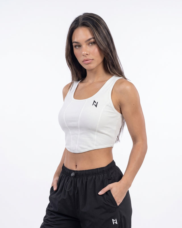 RIB PANELS CROP TANK TOP WHITE