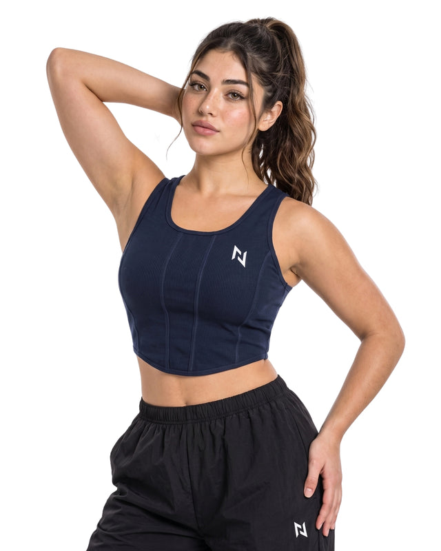 RIB PANELS CROP TANK TOP NAVY