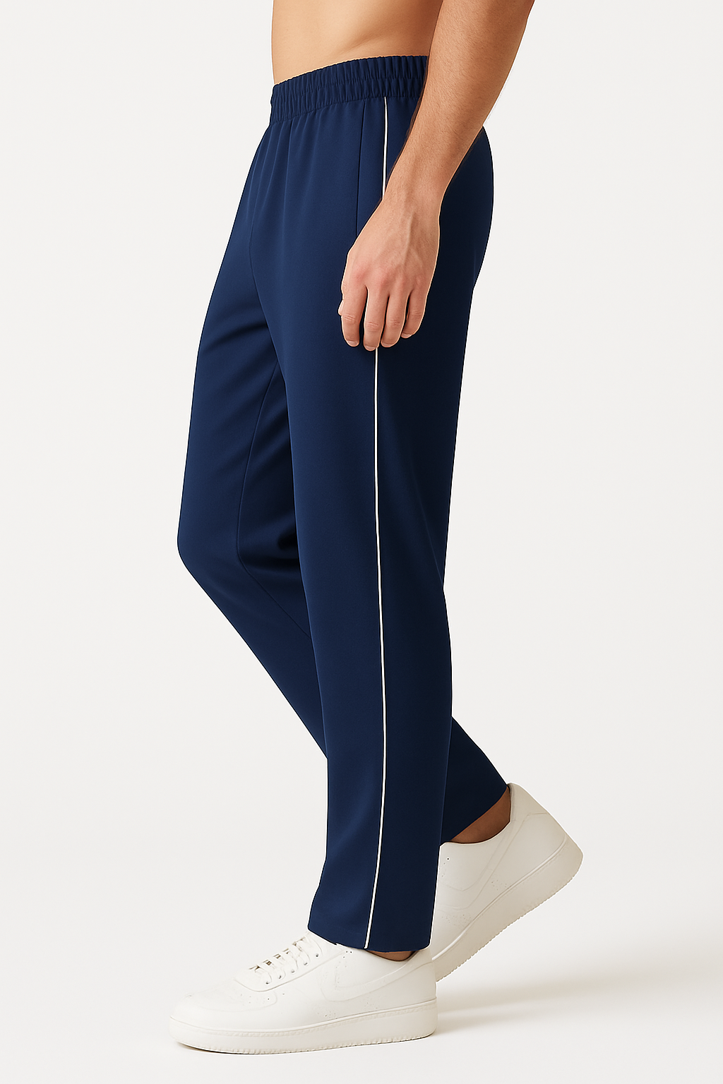 PREMIUM SINGLE PIPING RELAXED MICRO STRETCH TROUSERS NAVY