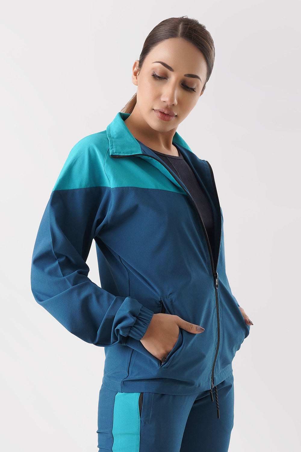 Blue Woven Stretch Tracksuit Jacket