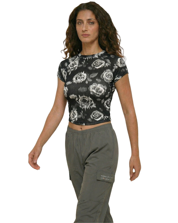 FLEX FORM COTTON TEE BLACK FLOWER PRINT