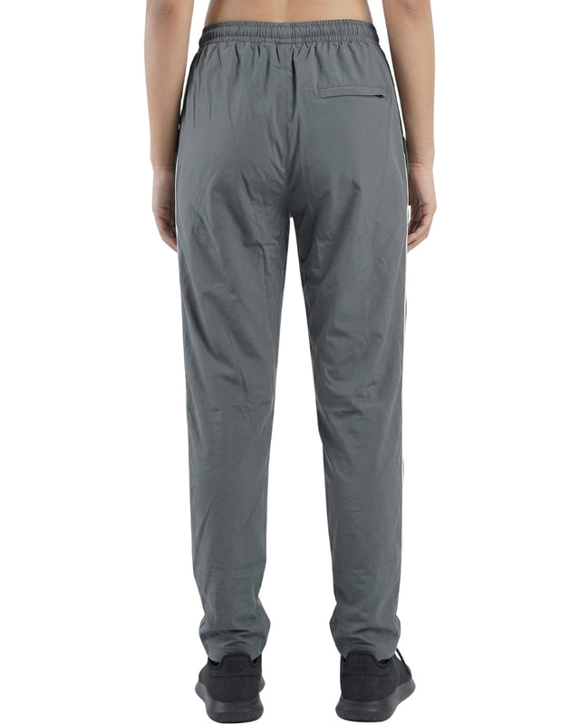 WOMEN PIPING RELAXED MICRO STRETCH TROUSERS GRAY