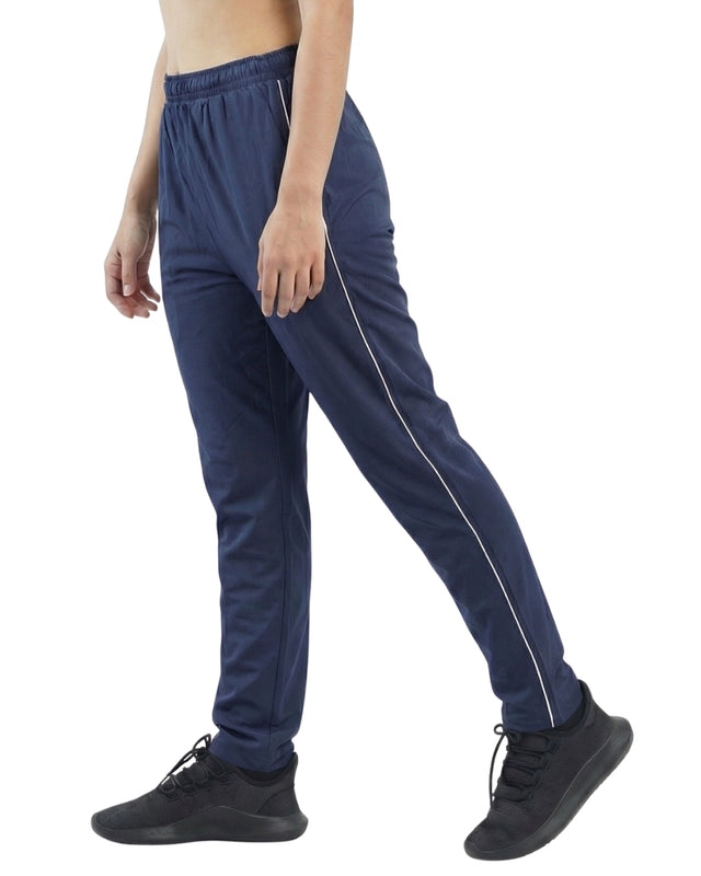 WOMEN PIPING RELAXED MICRO STRETCH TROUSERS NAVY