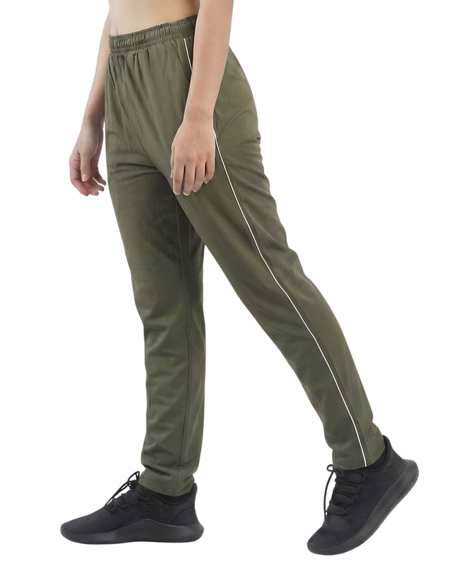 WOMEN PIPING RELAXED MICRO STRETCH TROUSERS OLIVE