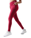 Red leggings with a logo on a white background
