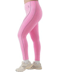 Pink leggings with a brand logo on a white background
