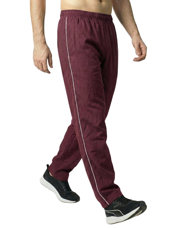 PREMIUM SINGLE PIPING RELAXED MICRO STRETCH TROUSERS MAROON